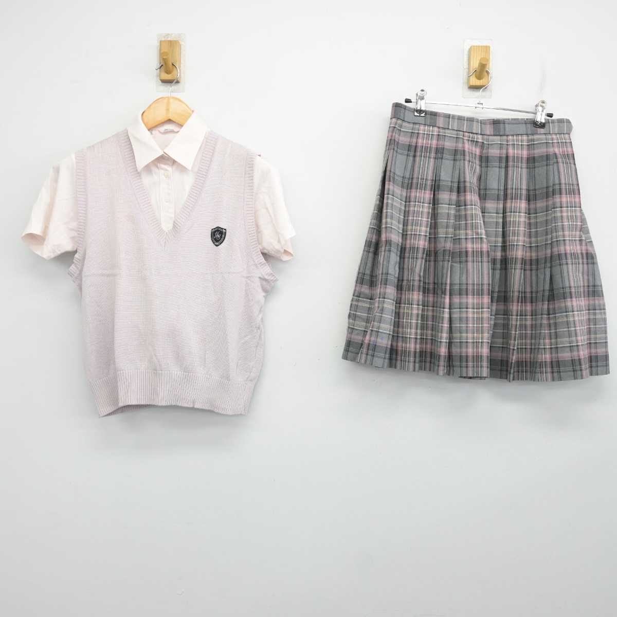 【中古】福岡県 大和青藍高等学校 女子制服 3点 (ニットベスト・シャツ・スカート) sf074708