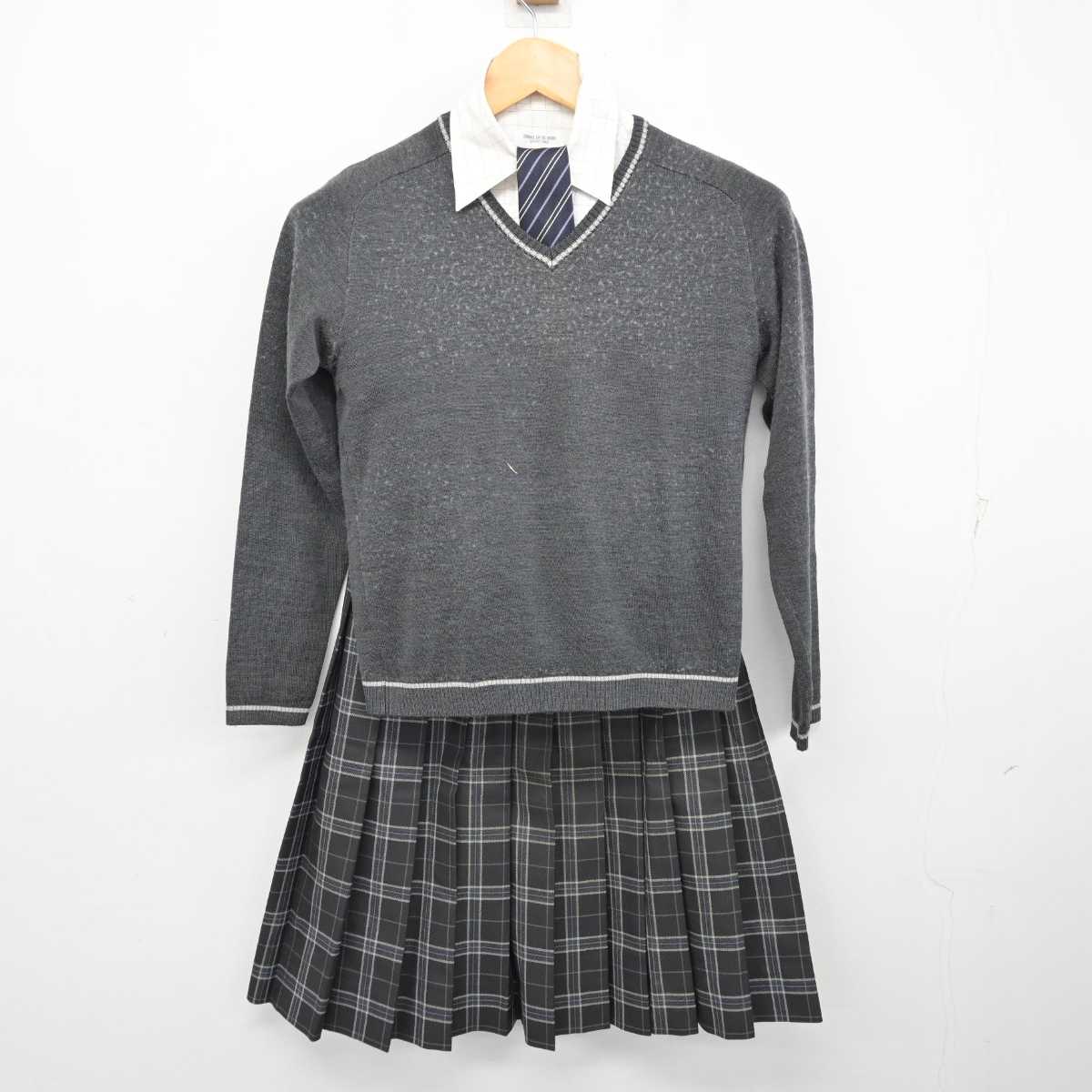 【中古】福島県 学校法人石川高等学校 女子制服 7点 (ブレザー・ニット・シャツ・スカート) sf074798