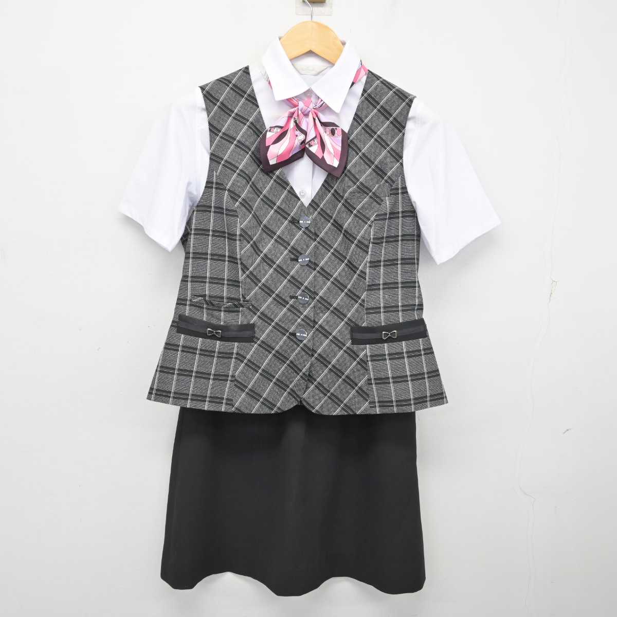 【中古】 事務服 女子制服 5点 (ベスト・シャツ・スカート) sf074820