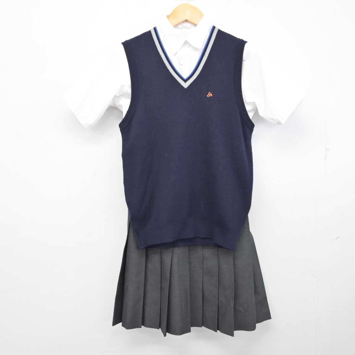 【中古】香川県 英明高等学校 女子制服 3点 (ニットベスト・シャツ・スカート) sf074905