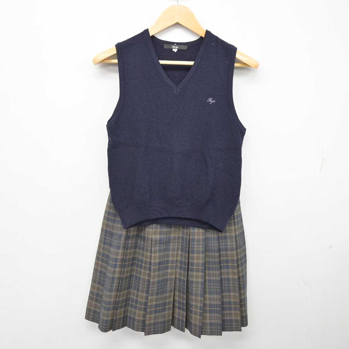 【中古】東京都 ?友学園女子中学高等学校 女子制服 2点 (ニットベスト・スカート) sf074997