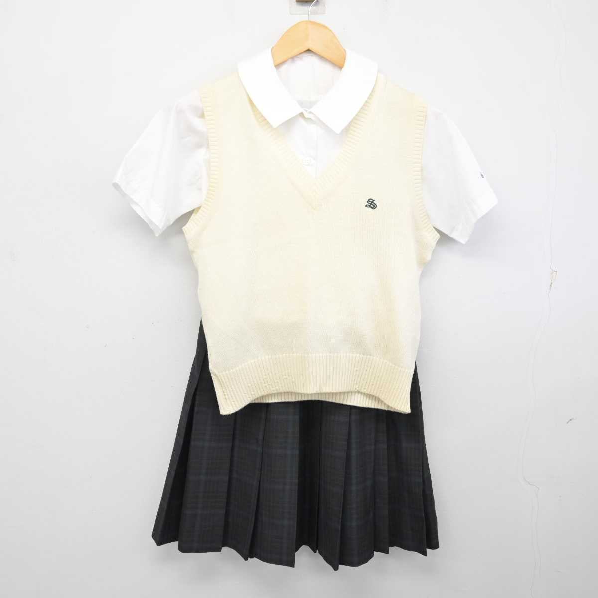 【中古】東京都 専修大学附属高等学校/旧制服 女子制服 3点 (ニットベスト・シャツ・スカート) sf075131