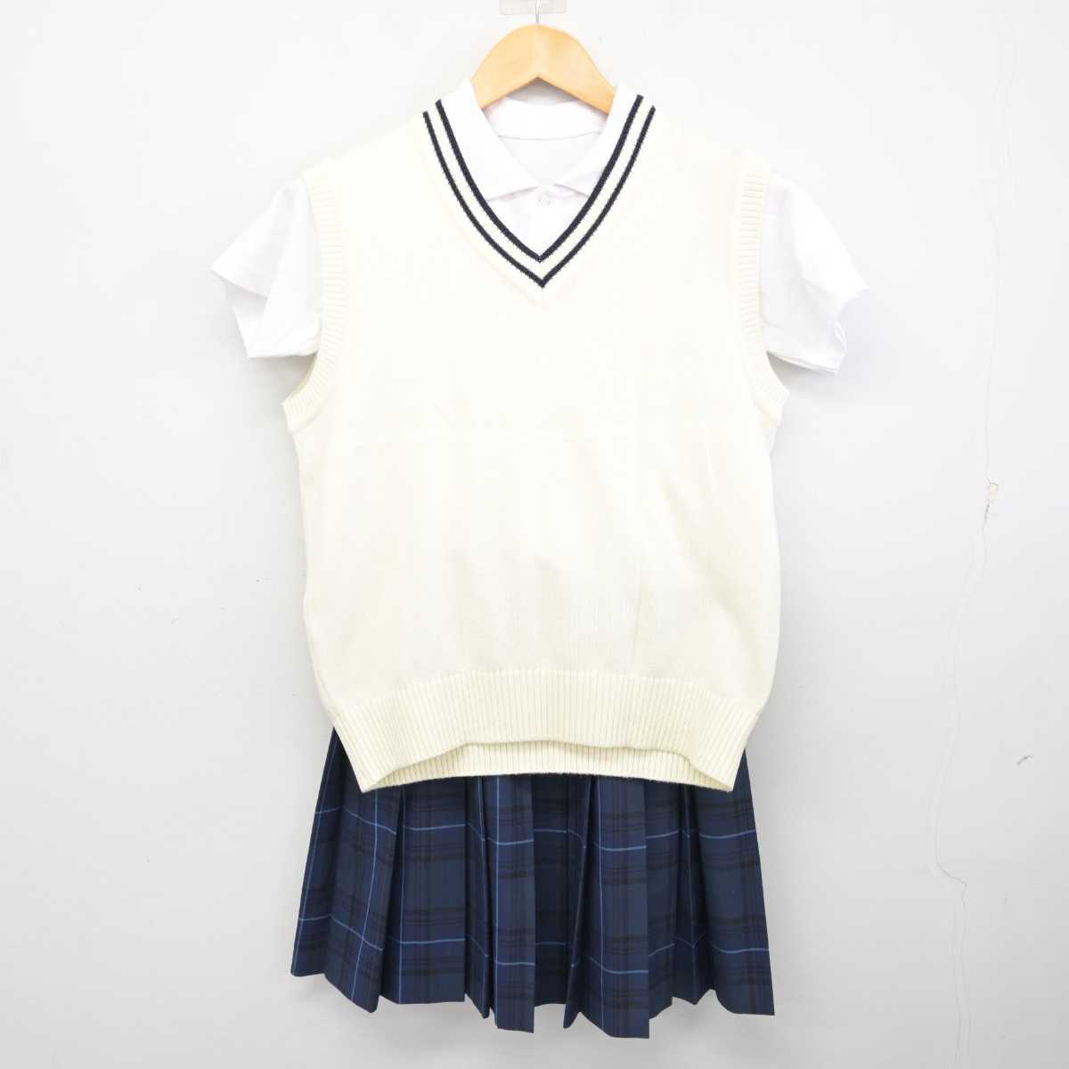 【中古】三重県 橋北中学校 女子制服 3点 (ニットベスト・シャツ・スカート) sf075189