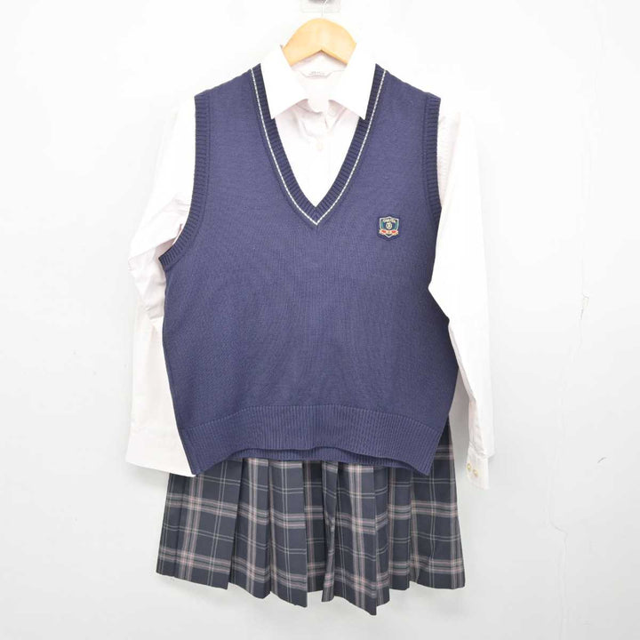 【中古】福岡県 大牟田高等学校 女子制服 3点 (ニットベスト・シャツ・スカート) sf075198