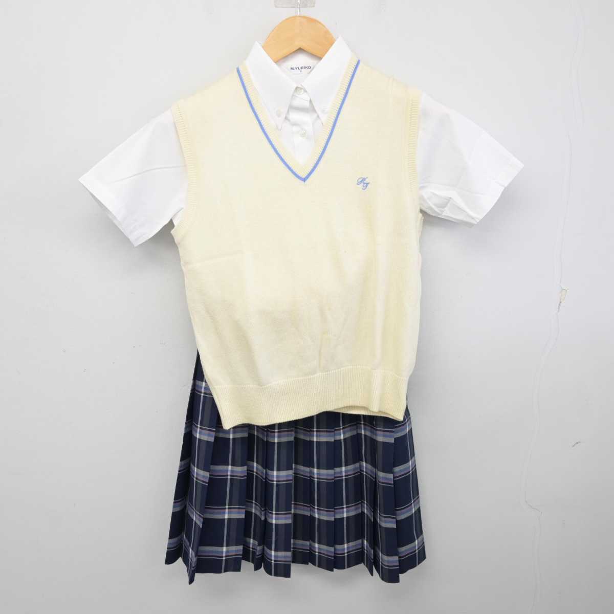 【中古】栃木県 國學院大學栃木中学校 女子制服 3点 (ニットベスト・シャツ・スカート) sf075202