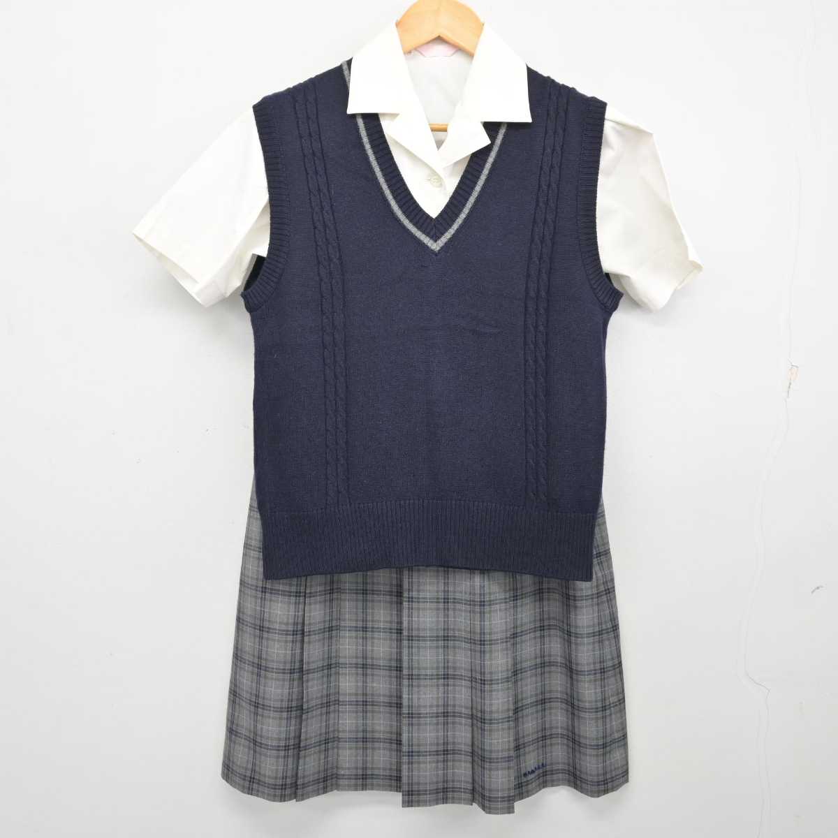 【中古】静岡県 相良高等学校 女子制服 3点 (ニットベスト・シャツ・スカート) sf075349