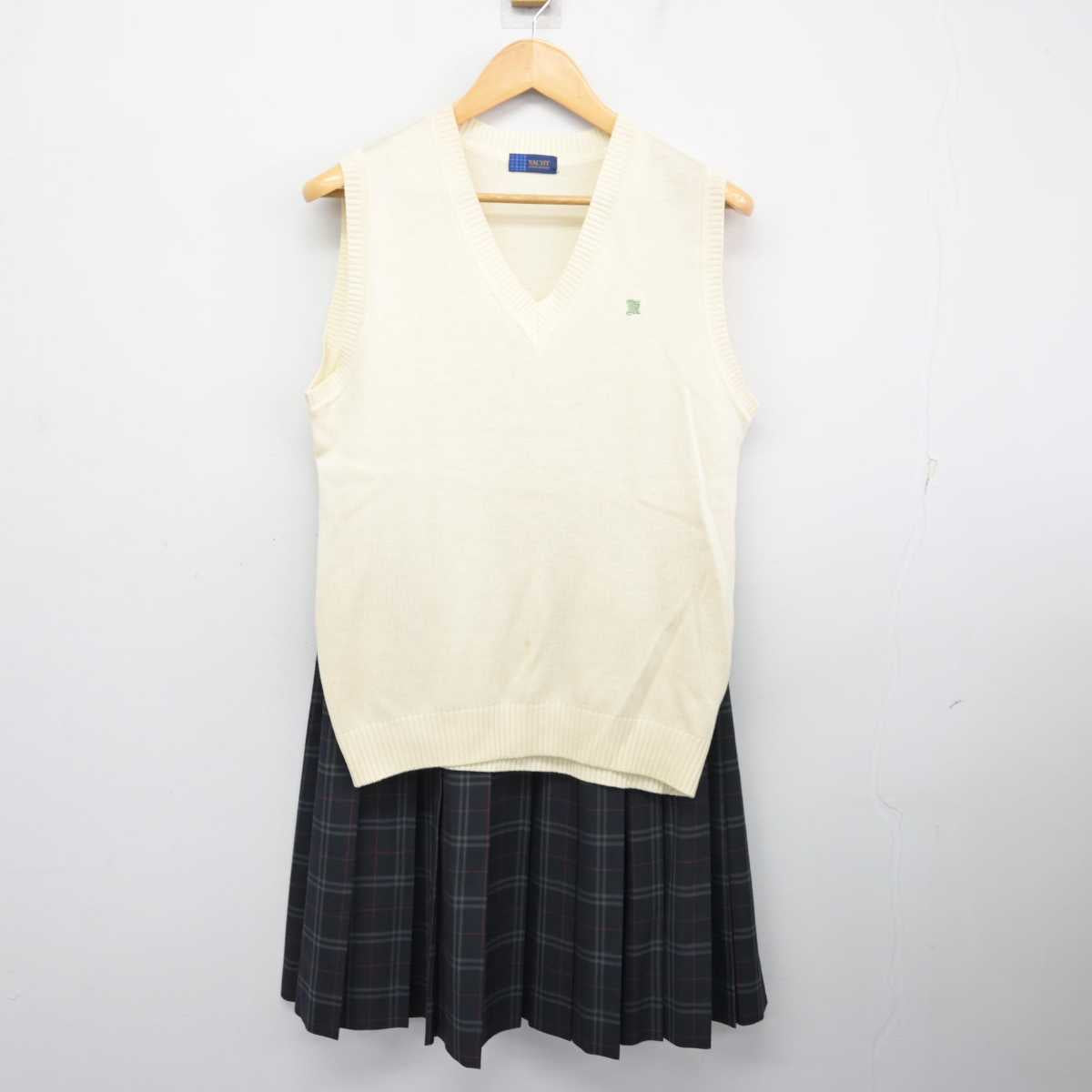 【中古】千葉県 萱田中学校 女子制服 2点 (ニットベスト・スカート) sf075528