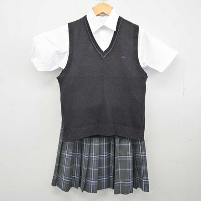 【中古】東京都 文華女子高等学校 女子制服 3点 (ニットベスト・シャツ・スカート) sf075612