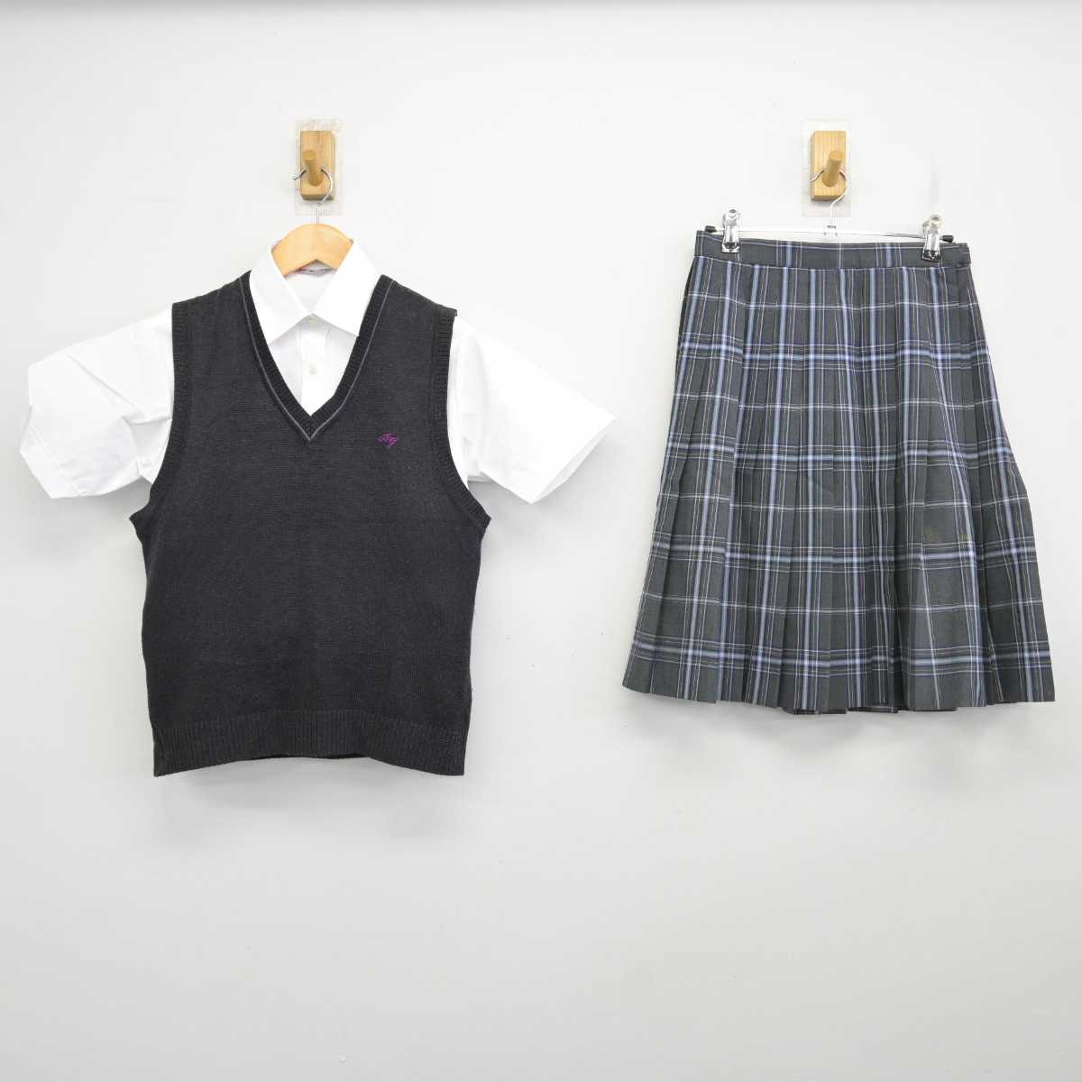 【中古】東京都 文華女子高等学校 女子制服 3点 (ニットベスト・シャツ・スカート) sf075612