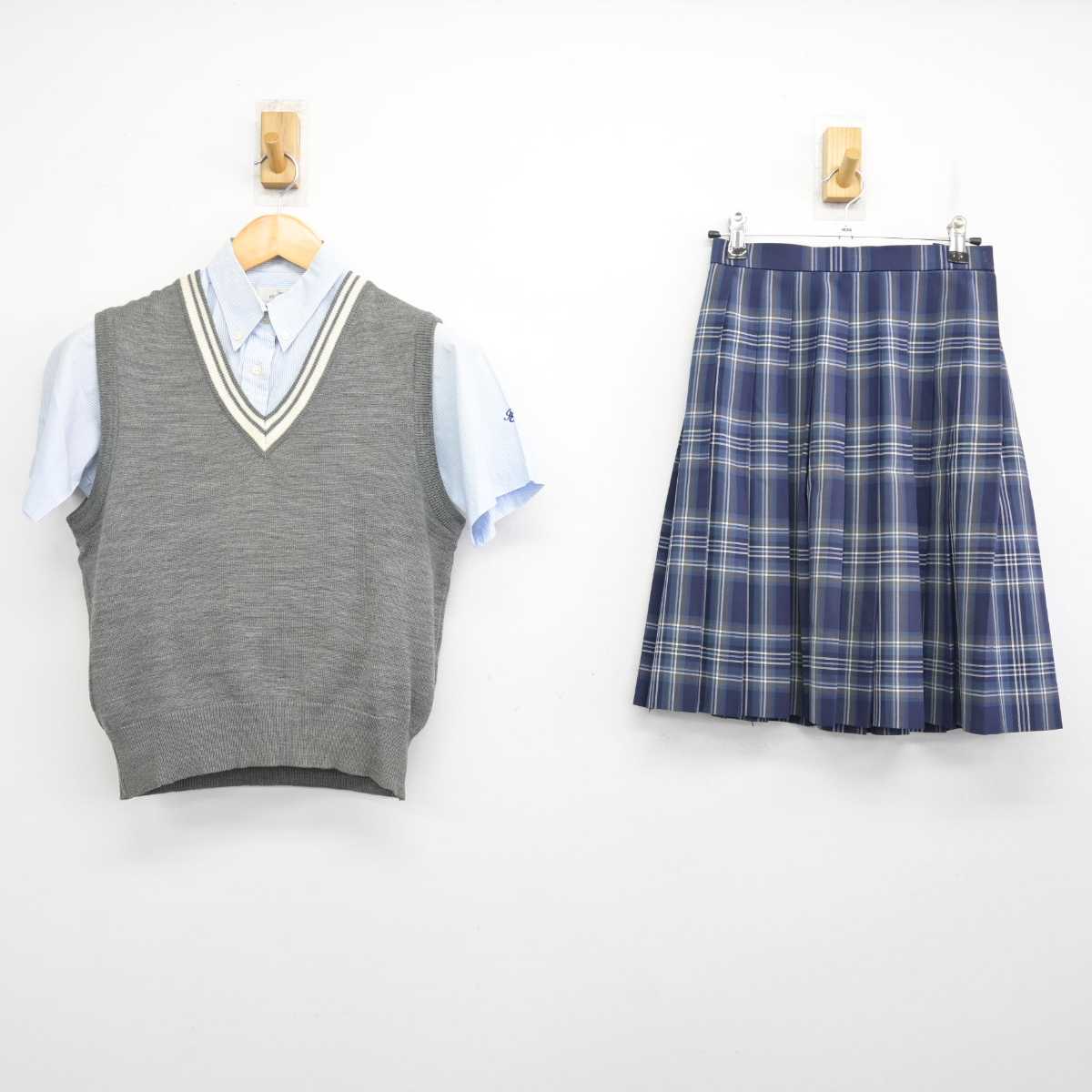 【中古】愛媛県 今治東中等教育学校 女子制服 3点 (ニットベスト・シャツ・スカート) sf076096