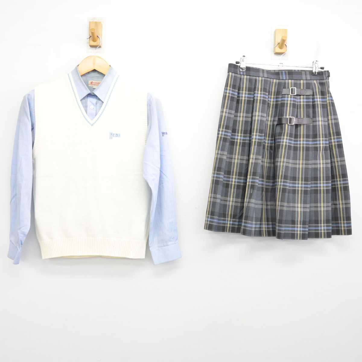 【中古】東京都 拓殖大学第一高等学校 女子制服 3点 (ニットベスト・シャツ・スカート) sf076106