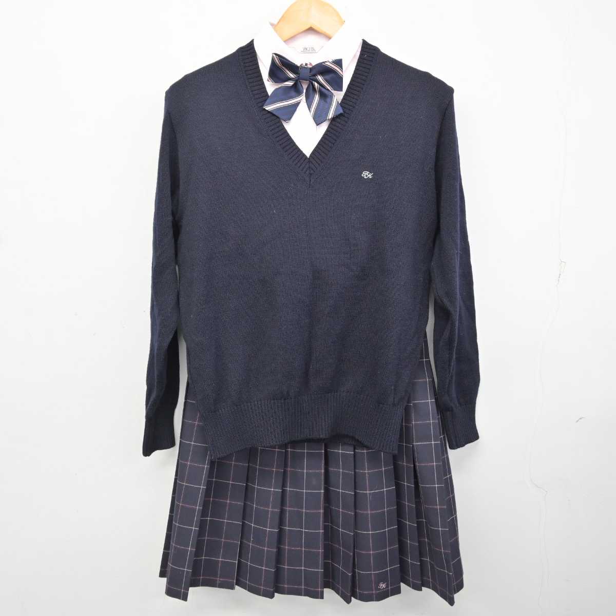 【中古】茨城県 土浦湖北高等学校 女子制服 5点 (ブレザー・ニット・シャツ・スカート) sf076633