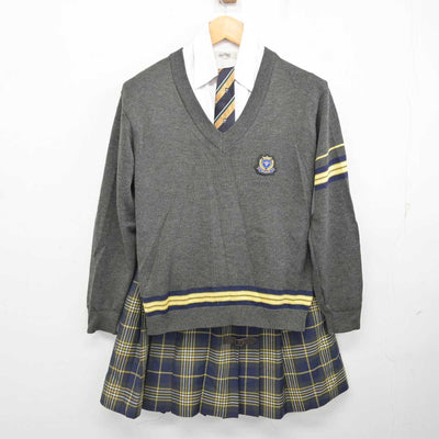 【中古】福岡県 沖学園高等学校 女子制服 6点 (ブレザー・ニット・シャツ・スカート) sf076916