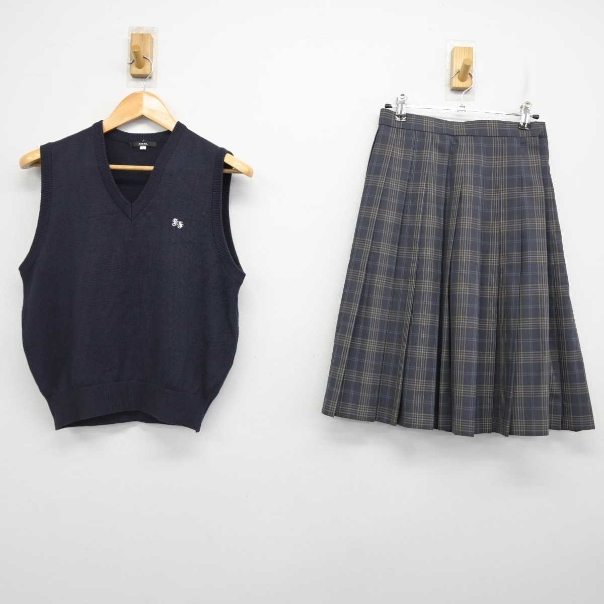 【中古】埼玉県 川口青陵高等学校 女子制服 2点 (ニットベスト・スカート) sf076996