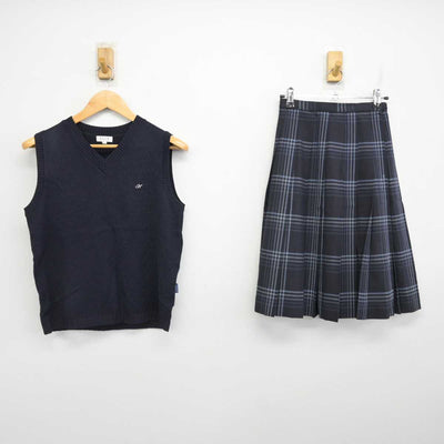 【中古】福岡県 中村学園女子中学・高等学校 女子制服 2点 (ニットベスト・スカート) sf077046