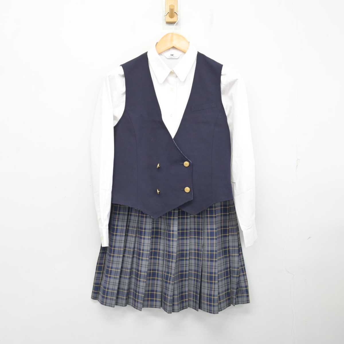 【中古】千葉県 千葉学芸高等学校 女子制服 4点 (ブレザー・ベスト・シャツ・スカート) sf077065