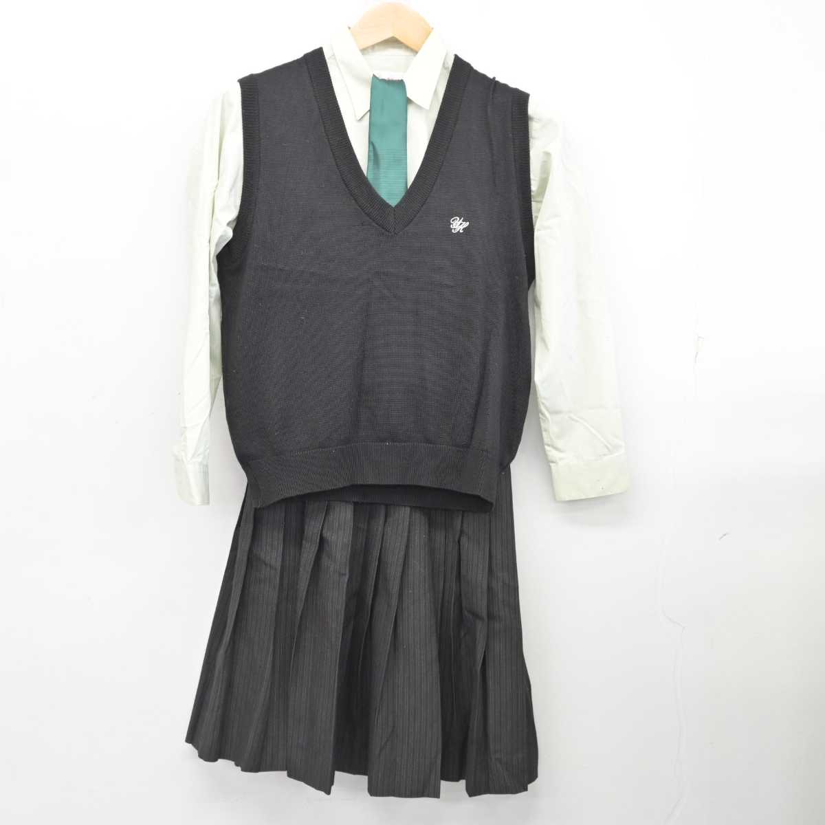 【中古】大分県 楊志館高等学校 女子制服 4点 (ブレザー・ニットベスト・シャツ・スカート) sf077113