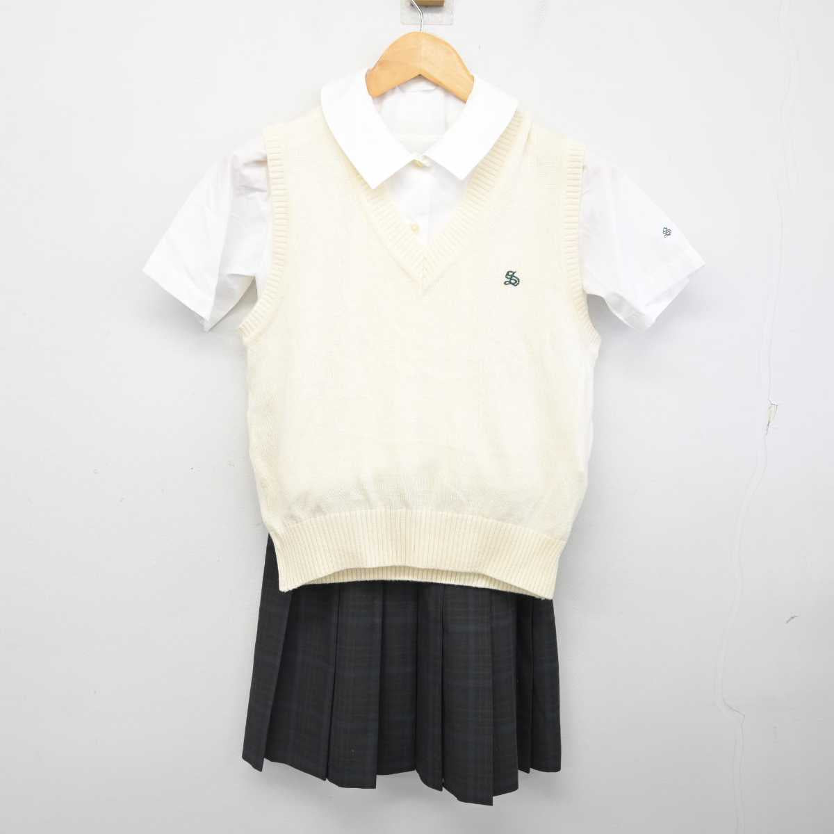 【中古】東京都 専修大学附属高等学校/旧制服 女子制服 3点 (ニットベスト・シャツ・スカート) sf077207