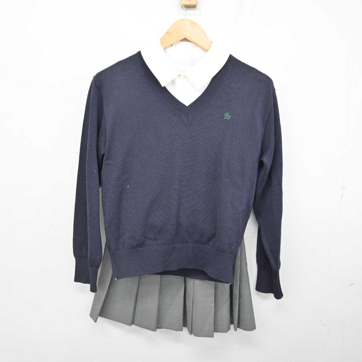 【中古】東京都 専修大学附属高等学校/旧制服 女子制服 3点 (ニット・シャツ・スカート) sf077208