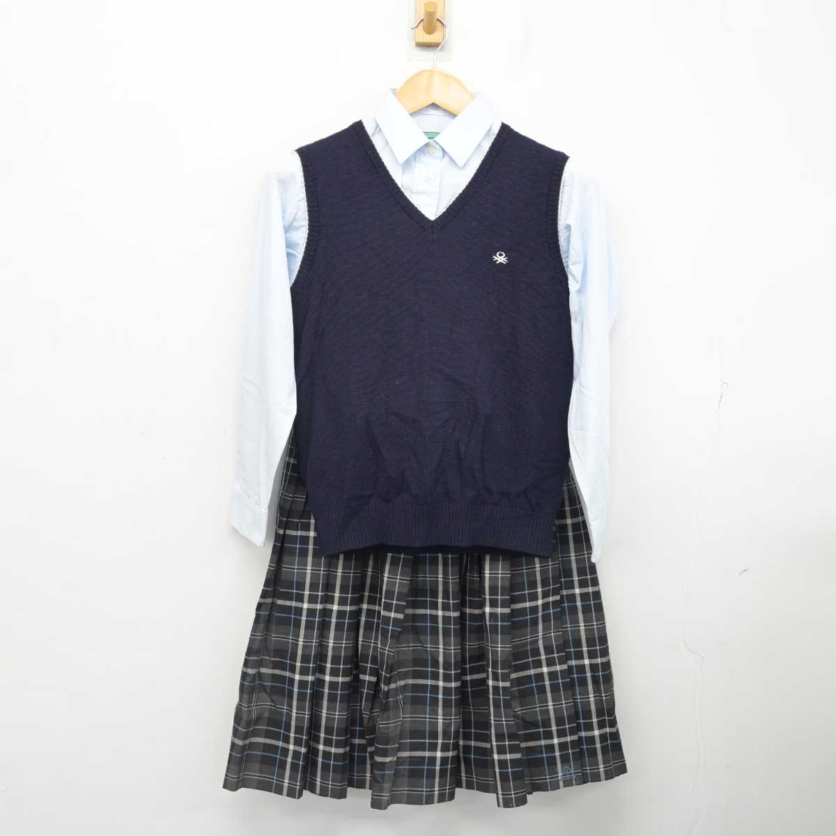 【中古】茨城県 石下紫峰高等学校 女子制服 3点 (ニットベスト・シャツ・スカート) sf077285