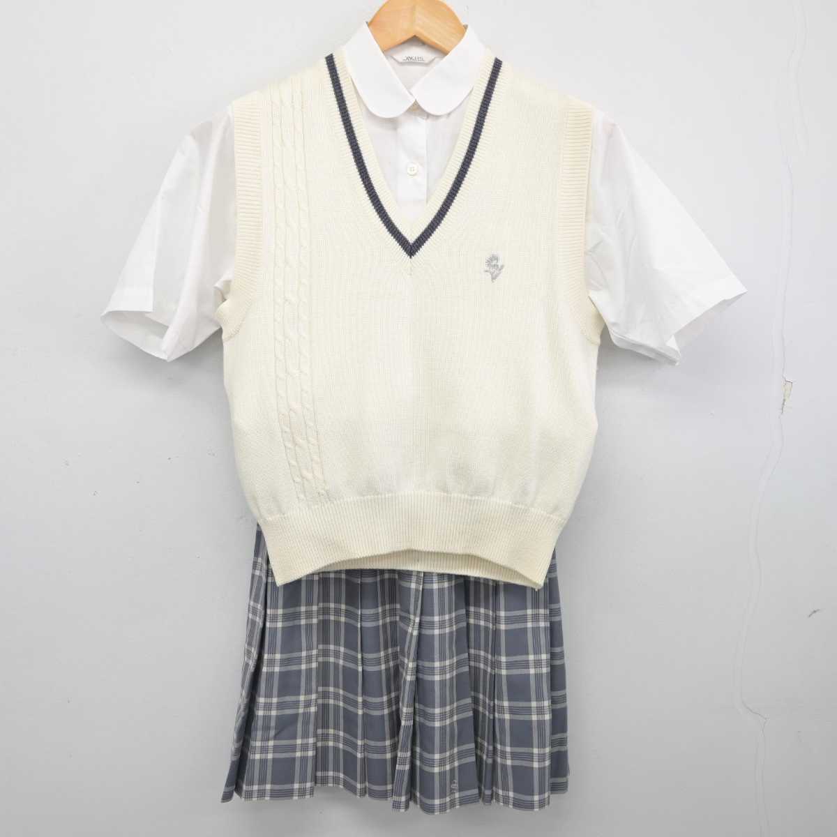 【中古】神奈川県 相模女子大学中学部・高等部 女子制服 3点 (ニットベスト・シャツ・スカート) sf077318