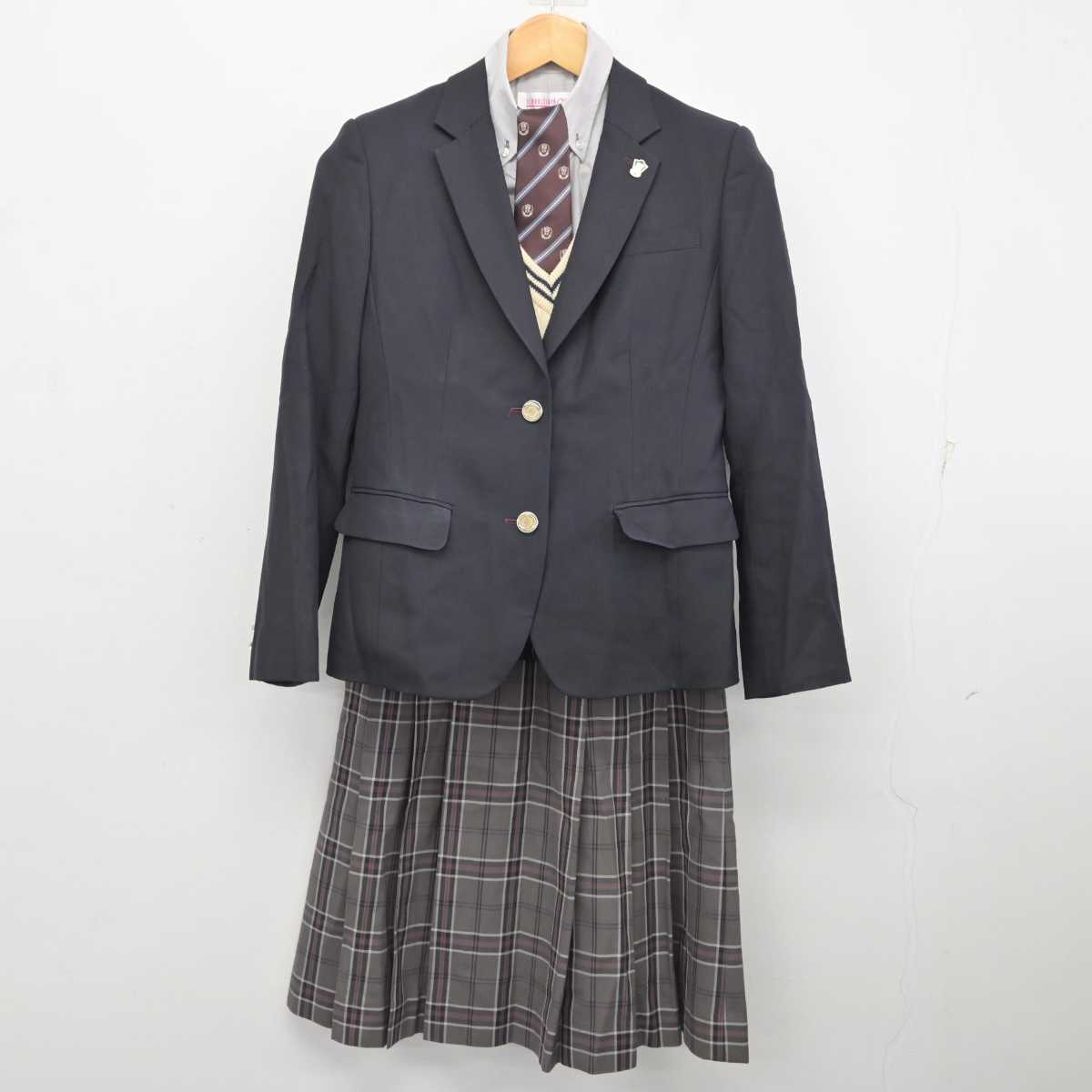 【中古】神奈川県 光明学園相模原高等学校 女子制服 6点 (ブレザー・ニット・シャツ・スカート) sf077385