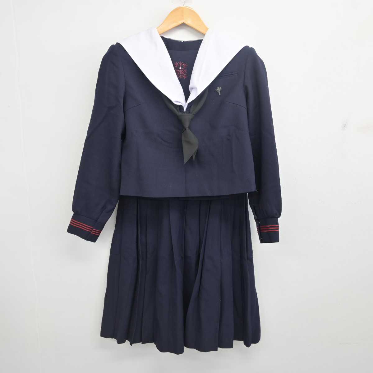 【中古】大阪府 プール学院中学校・高等学校 女子制服 5点 (セーラー服・スカート) sf077406