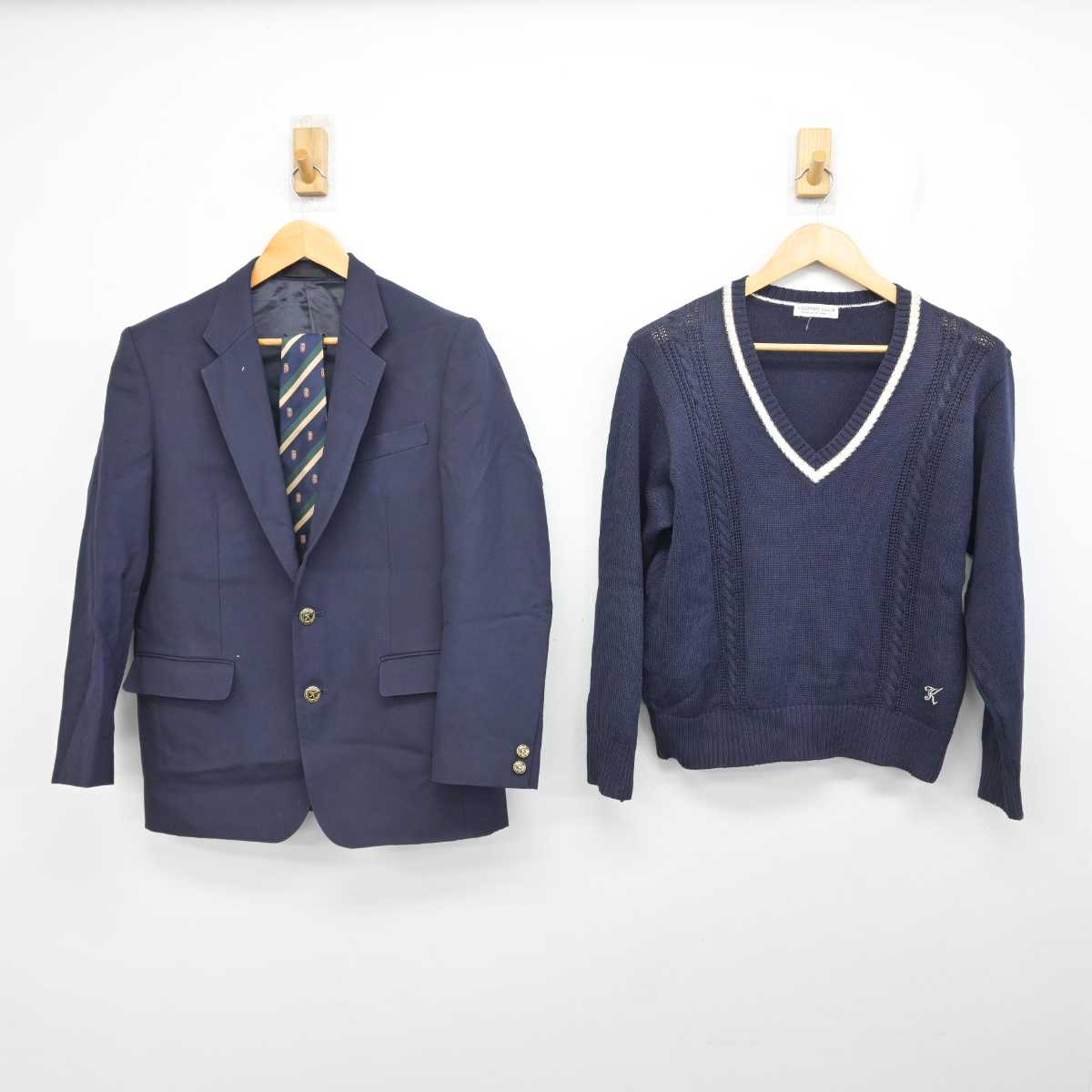 【中古】広島県 広島観音高等学校 男子制服 3点 (ブレザー・ニット) sf077792