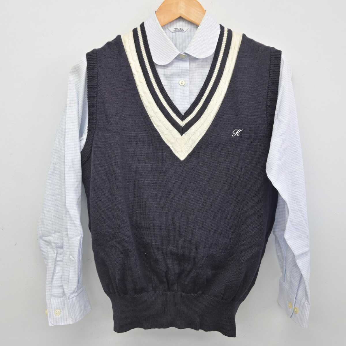 【中古】長崎県 九州文化学園高等学校 女子制服 2点 (ニットベスト・シャツ) sf077859