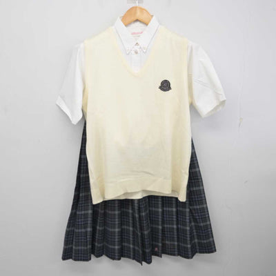 【中古】京都府 久御山高等学校 女子制服 3点 (ニットベスト・シャツ・スカート) sf078062