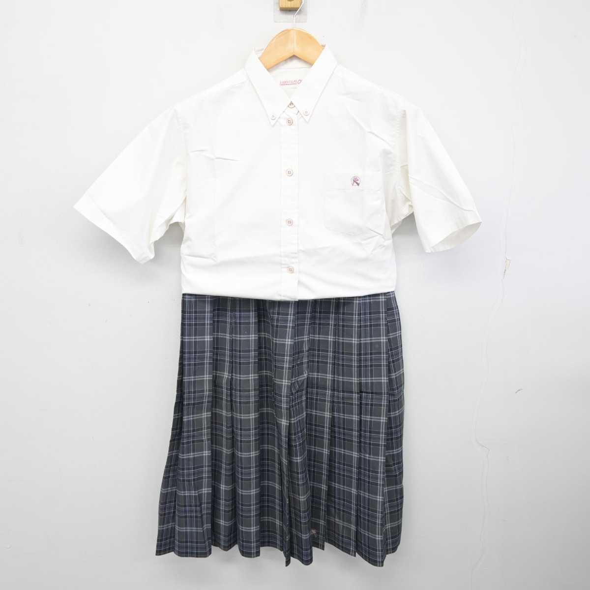 【中古】京都府 久御山高等学校 女子制服 3点 (ニットベスト・シャツ・スカート) sf078062