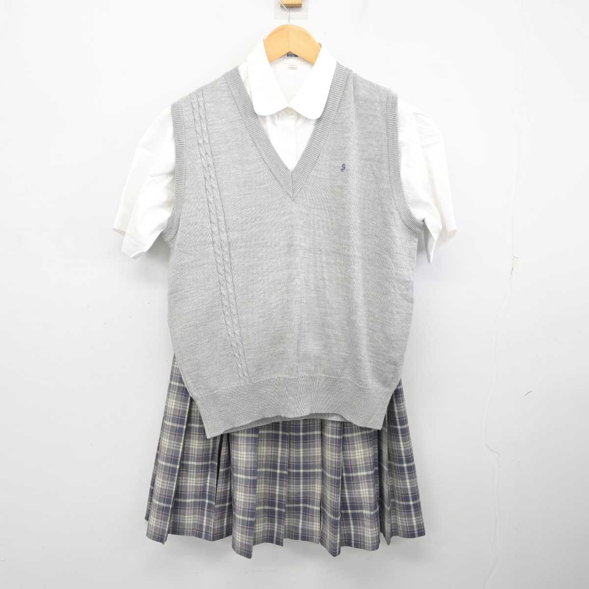 【中古】東京都 白梅学園高等学校 女子制服 3点 (ニットベスト・シャツ・スカート) sf078076