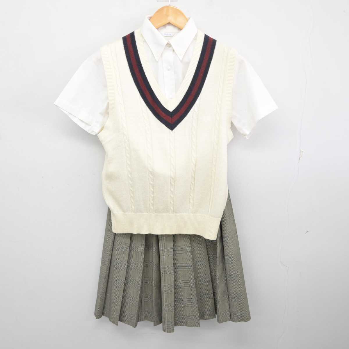 【中古】大阪府 淀商業高等学校 女子制服 3点 (ニットベスト・シャツ・スカート) sf078157