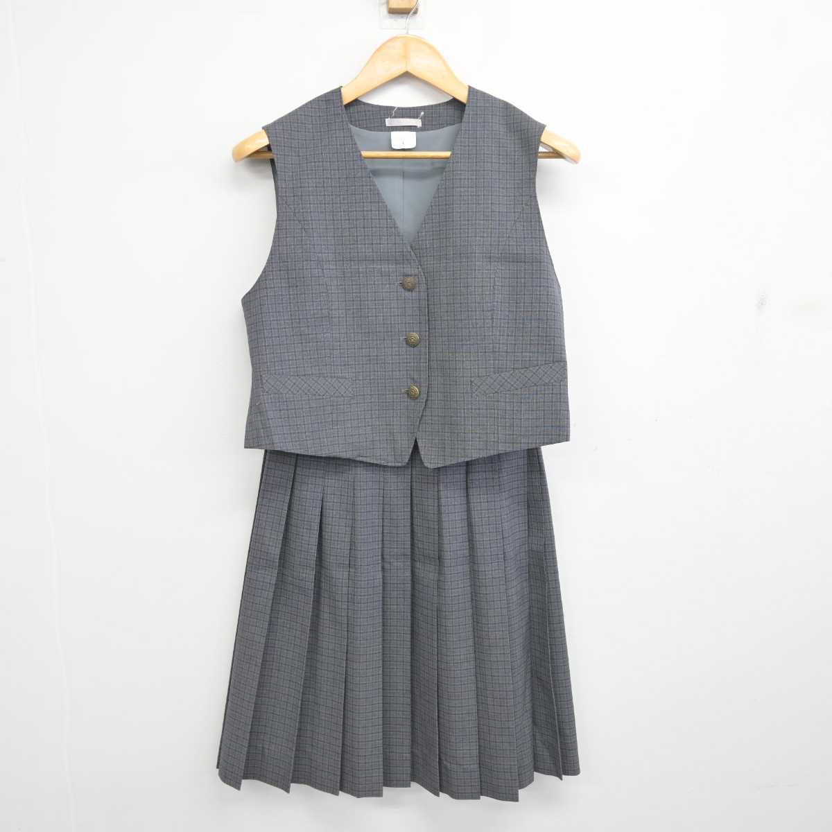 【中古】茨城県 つくば国際大学高等学校 女子制服 2点 (ベスト・スカート) sf078382