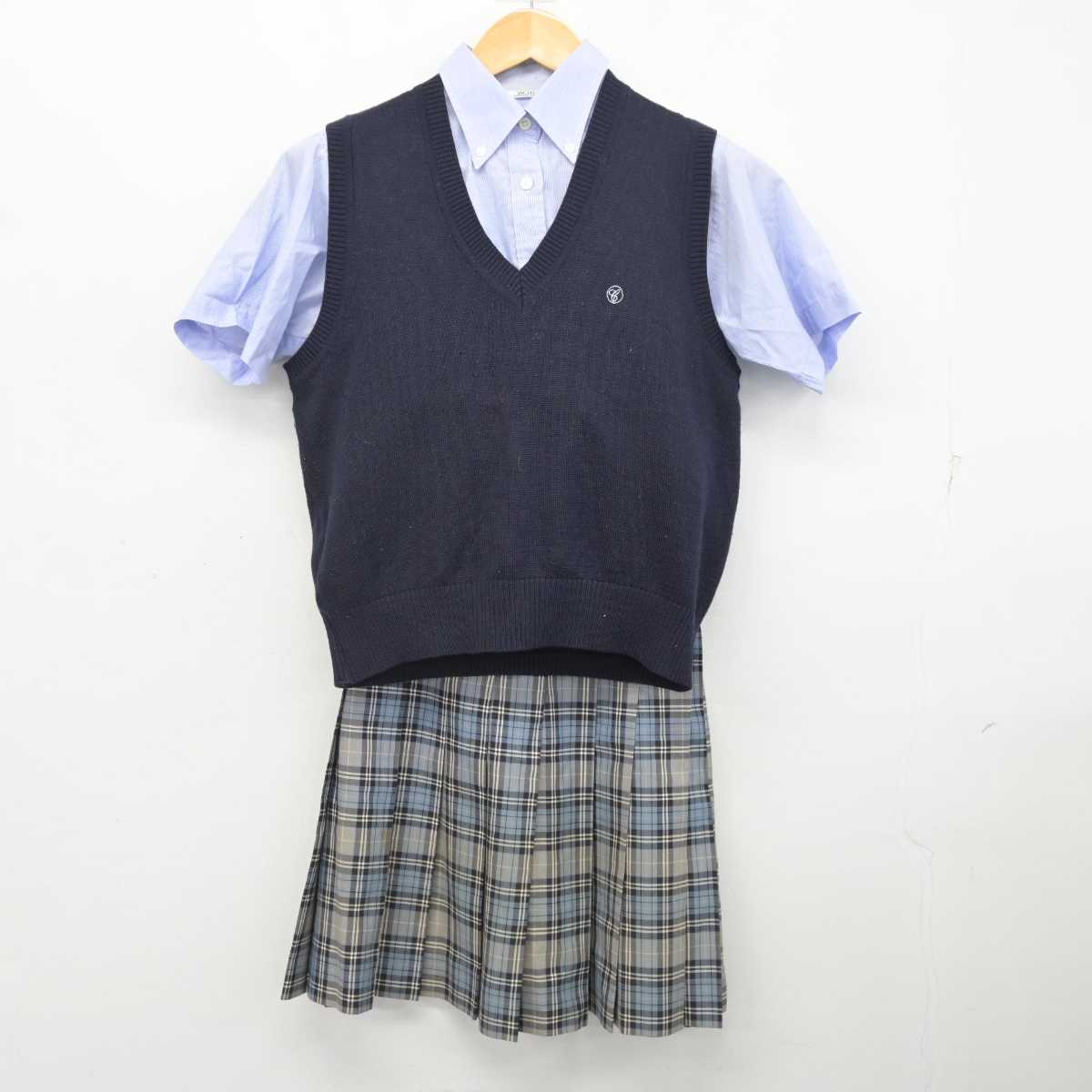 【中古】東京都 千早高等学校 女子制服 3点 (ニットベスト・シャツ・スカート) sf078449