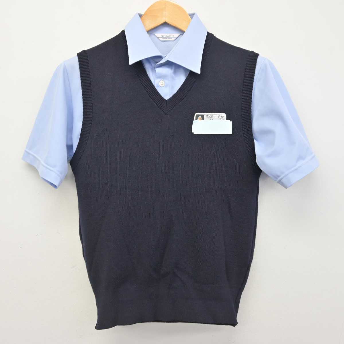 【中古】福岡県 花畑中学校 女子制服 2点 (ニットベスト・シャツ) sf078638