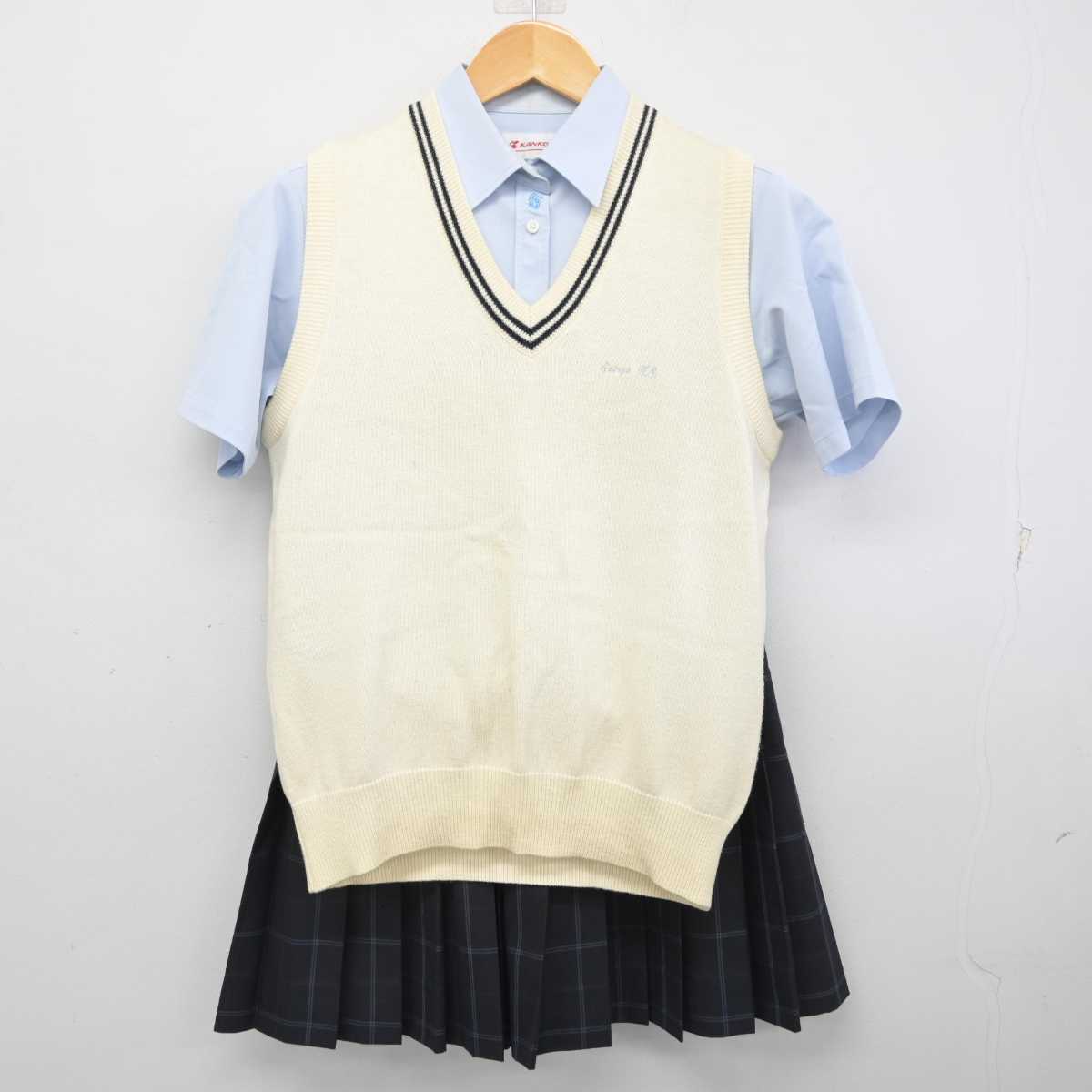 【中古】愛知県 西陵高等学校 女子制服 3点 (ニットベスト・シャツ・スカート) sf078730