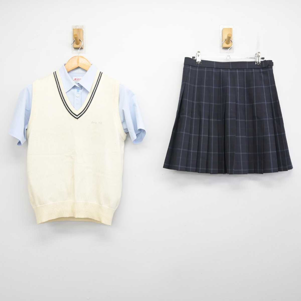 【中古】愛知県 西陵高等学校 女子制服 3点 (ニットベスト・シャツ・スカート) sf078730