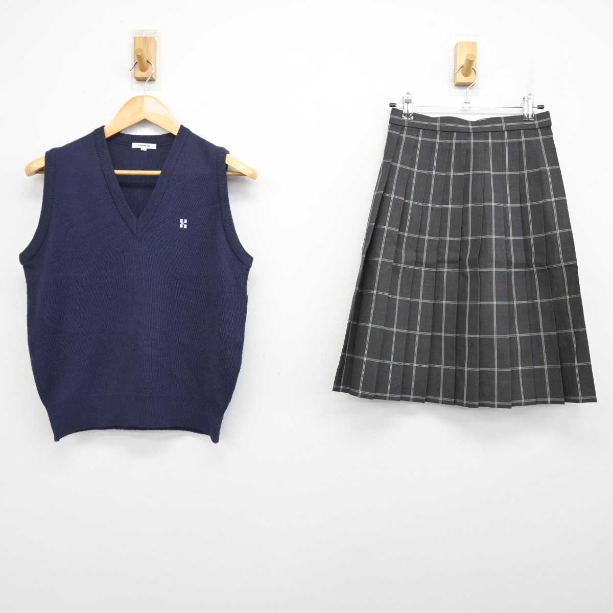 【中古】東京都 嘉悦学園かえつ有明中学校 女子制服 2点 (ニットベスト・スカート) sf078749