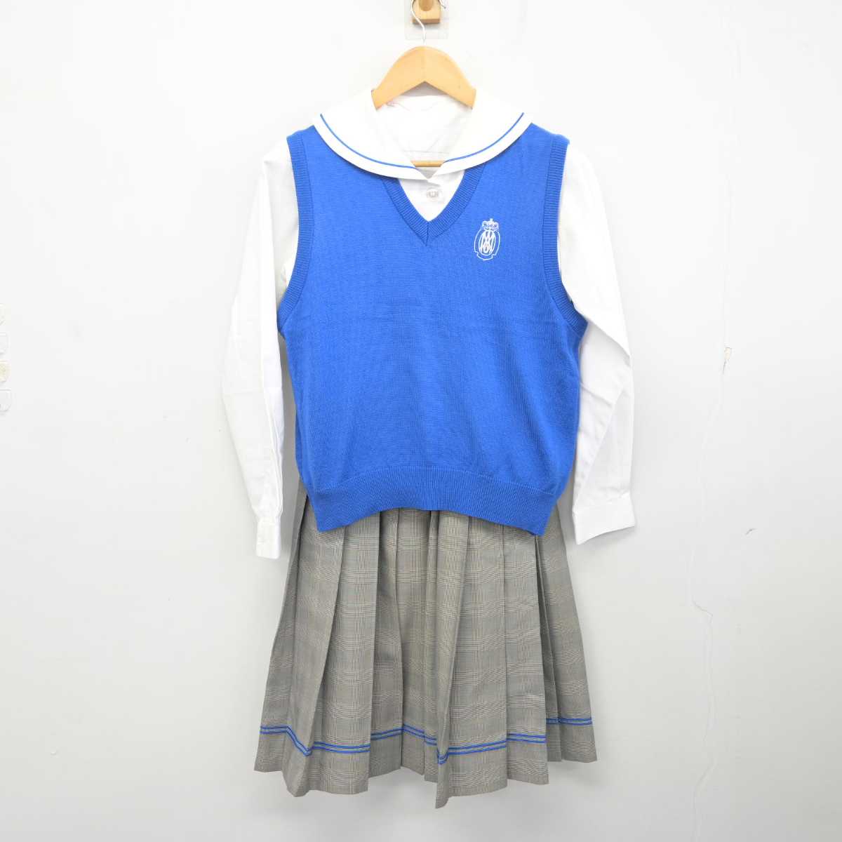 【中古】岐阜県 聖マリア女学院中学校 女子制服 3点 (ニットベスト・ブラウス・スカート) sf078782