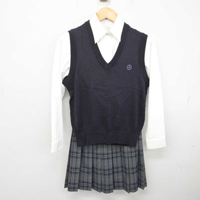 【中古】千葉県 日本大学習志野高等学校 女子制服 3点 (ニットベスト・シャツ・スカート) sf078908