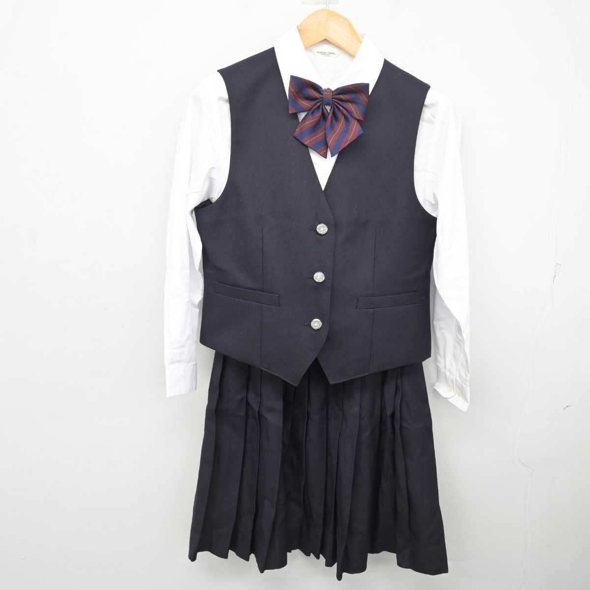 【中古】岡山県 倉敷青陵高等学校 女子制服 5点 (ブレザー・ベスト・シャツ・スカート) sf078931