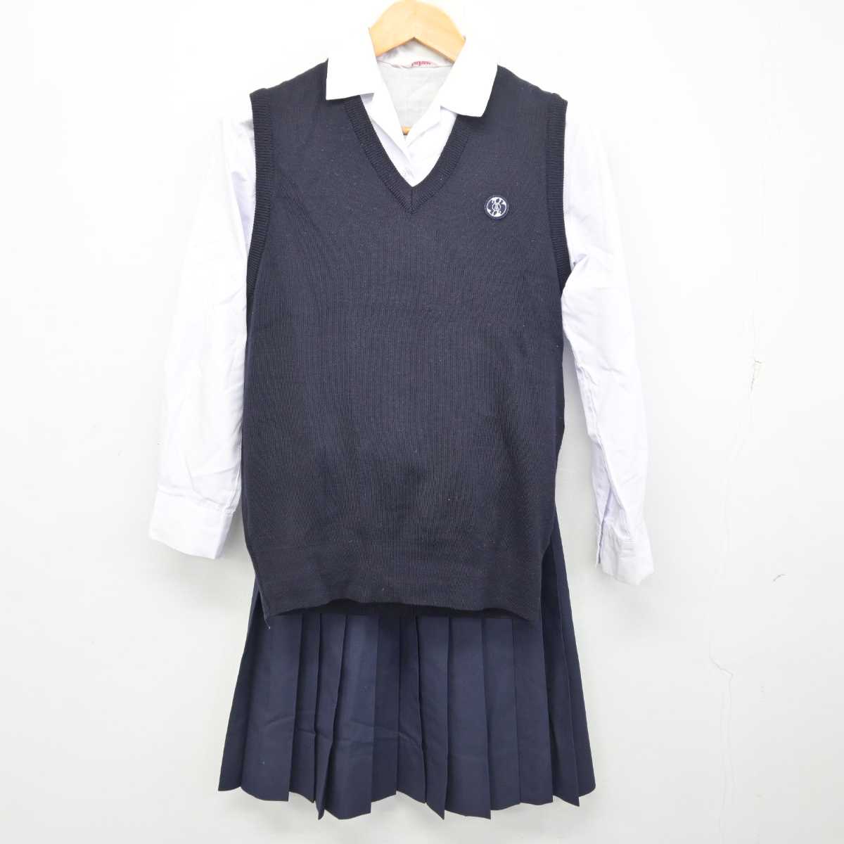 【中古】山口県 下関南高等学校 女子制服 3点 (ニットベスト・シャツ・スカート) sf078968