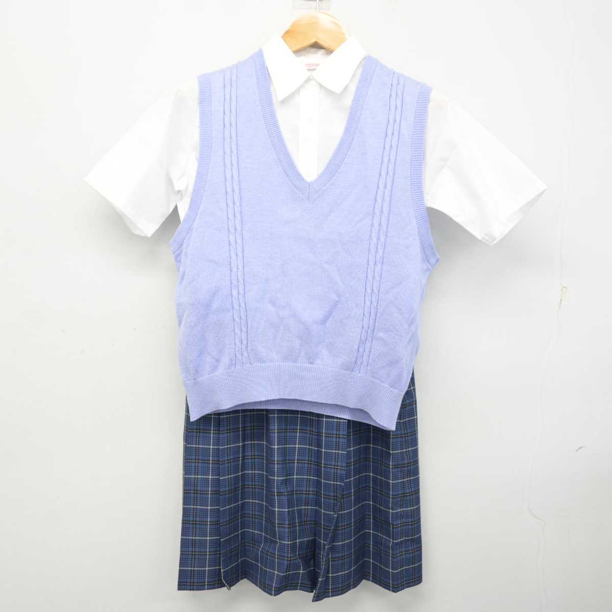 【中古】神奈川県 横浜市立山内中学校 女子制服 3点 (ニットベスト・シャツ・スカート) sf079124