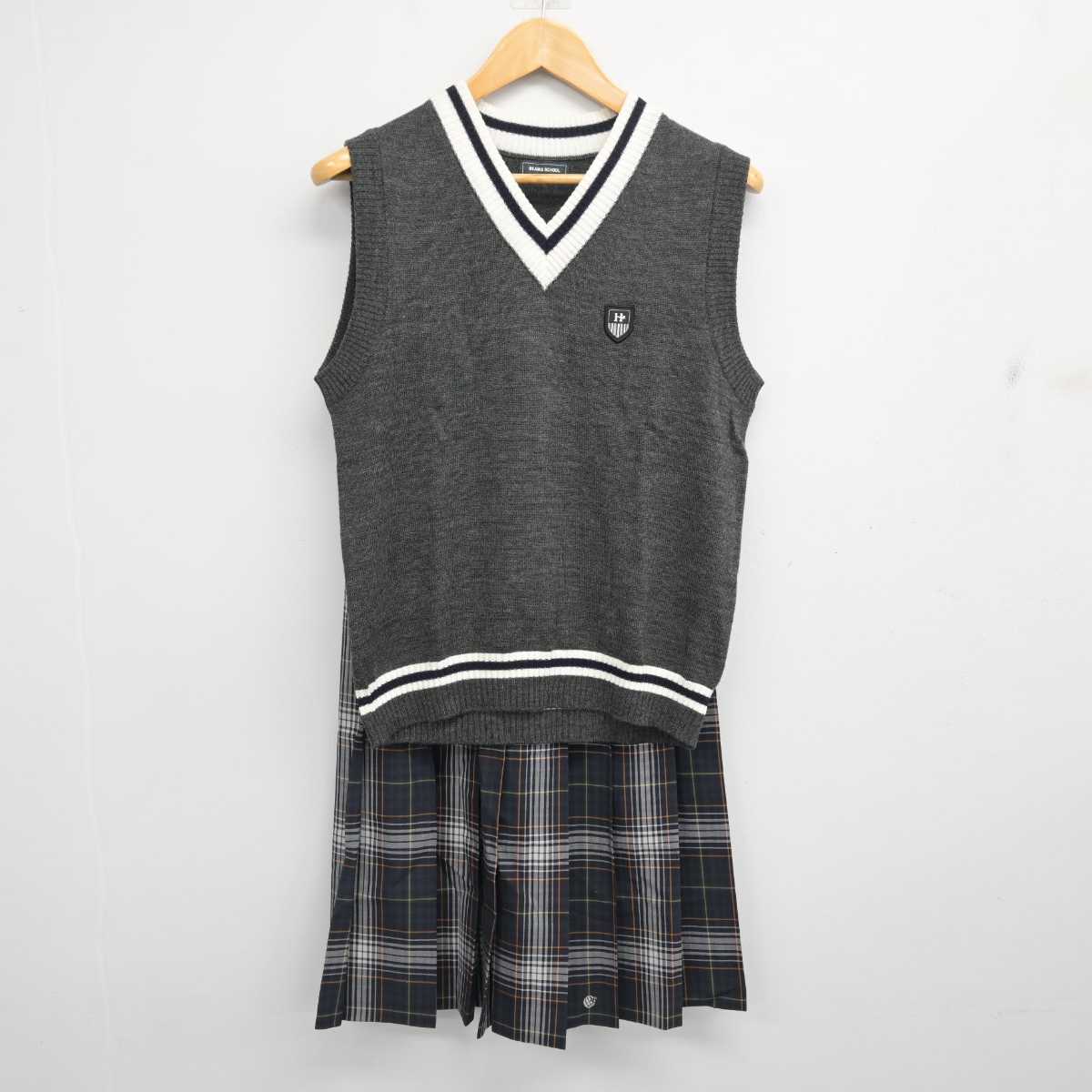 【中古】大阪府  関西大学北陽高等学校 女子制服 3点 (ニットベスト・スカート) sf079204