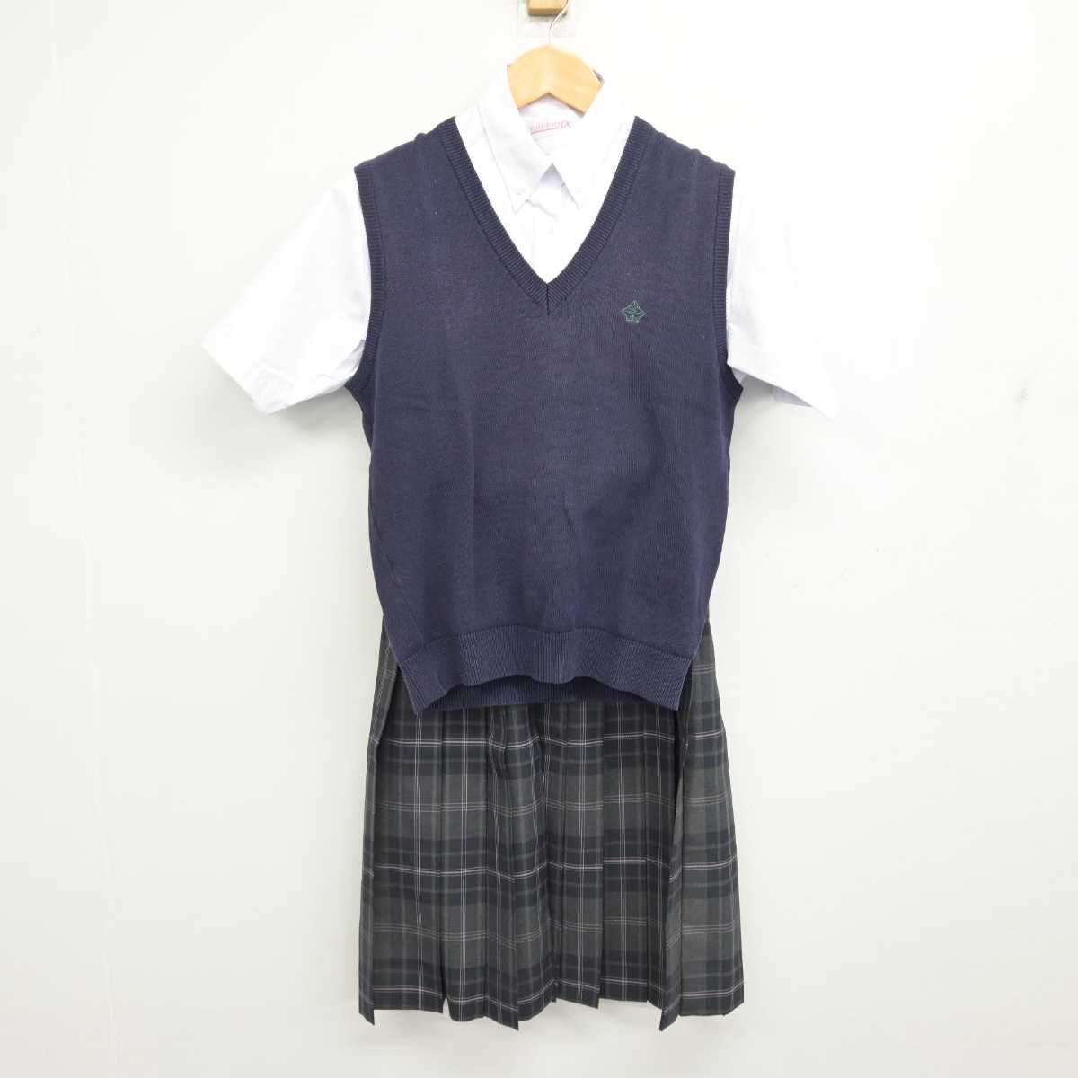 【中古】大阪府 箕面自由学園高等学校 女子制服 3点 (ニットベスト・シャツ・スカート) sf079206