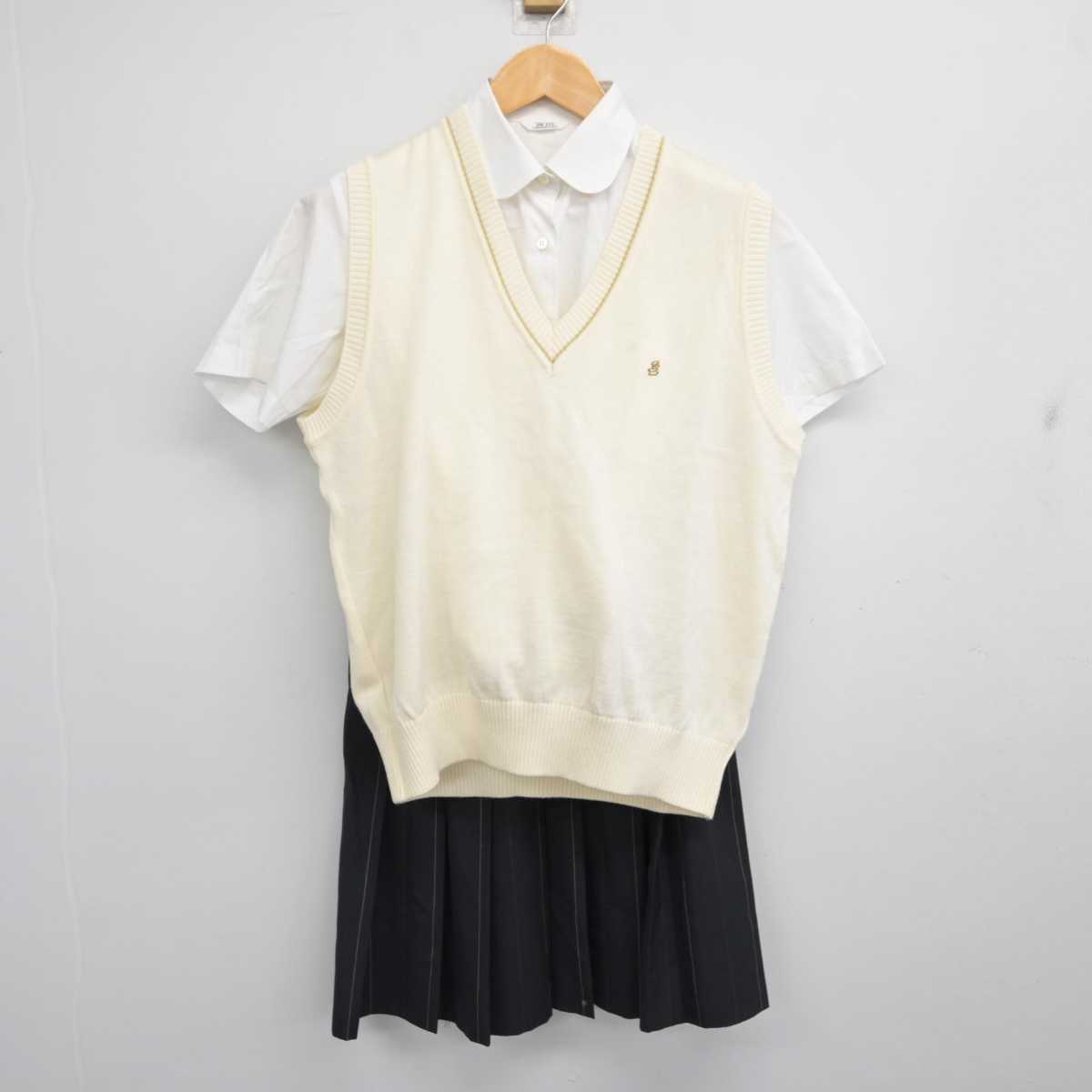 【中古】大阪府 住吉商業高等学校 女子制服 3点 (ニットベスト・シャツ・スカート) sf079222