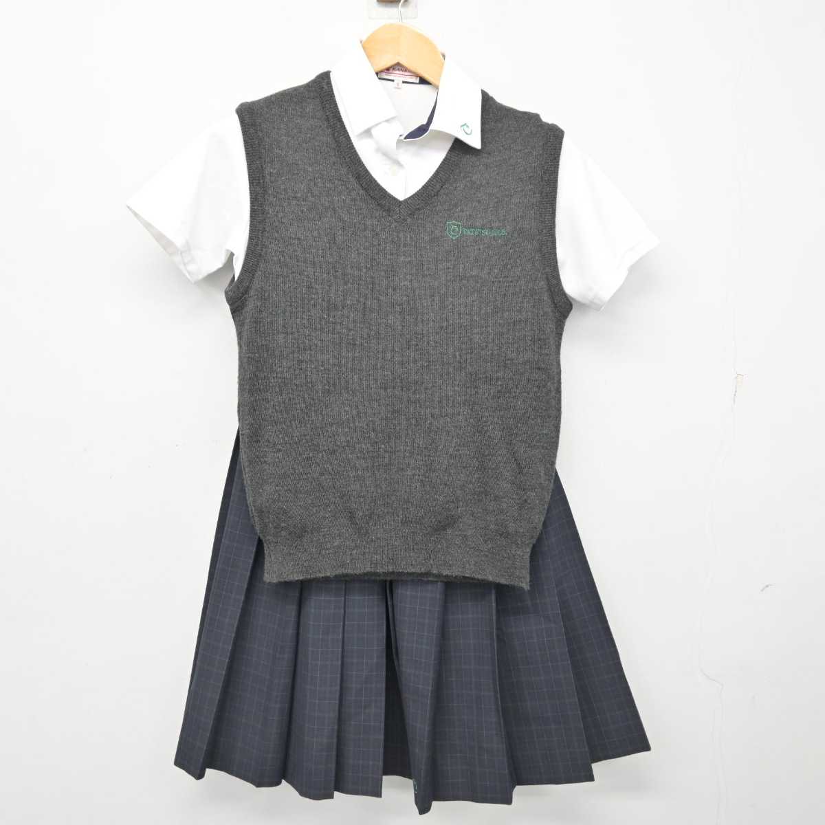 【中古】大阪府 盾津中学校 女子制服 3点 (ニットベスト・シャツ・スカート) sf079271