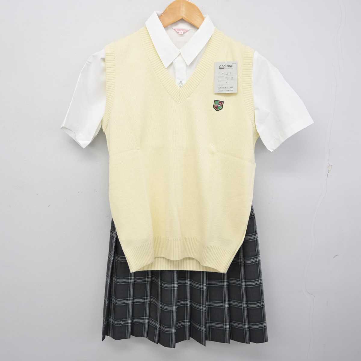 【中古】東京都 実践学園中学校・高等学校 女子制服 3点 (ニットベスト・シャツ・スカート) sf079669