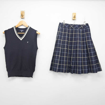 【中古】京都府 京都聖カタリナ高等学校 女子制服 2点 (ニットベスト・スカート) sf079807